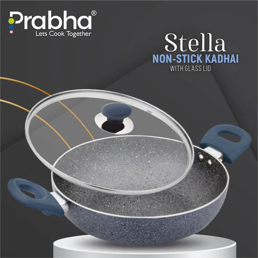 Stella Nonstick Deep Kadhai With Glass Lid 2.4L, 24cm