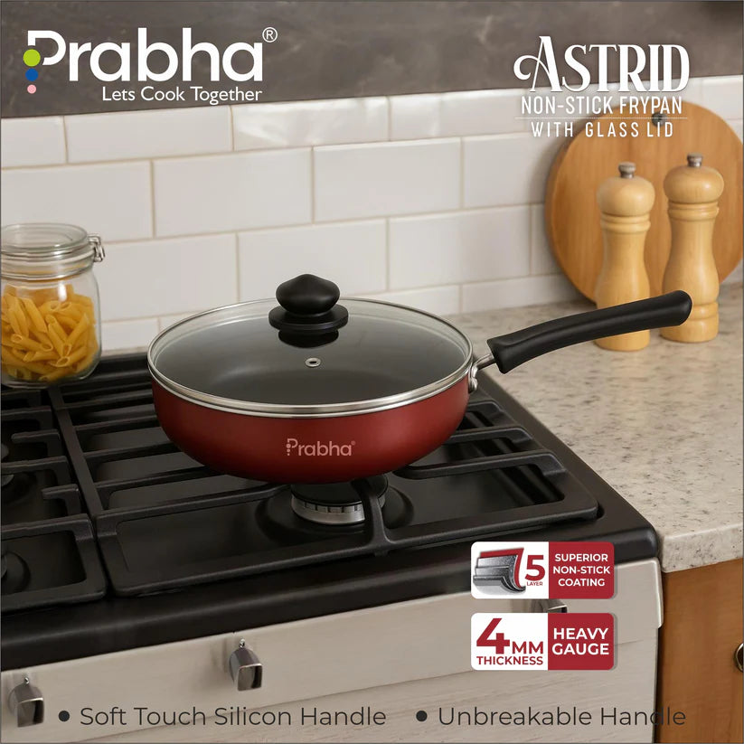 Prabha Astrid Nonstick Deep Frypan With Glass Lid 2L, 26cm