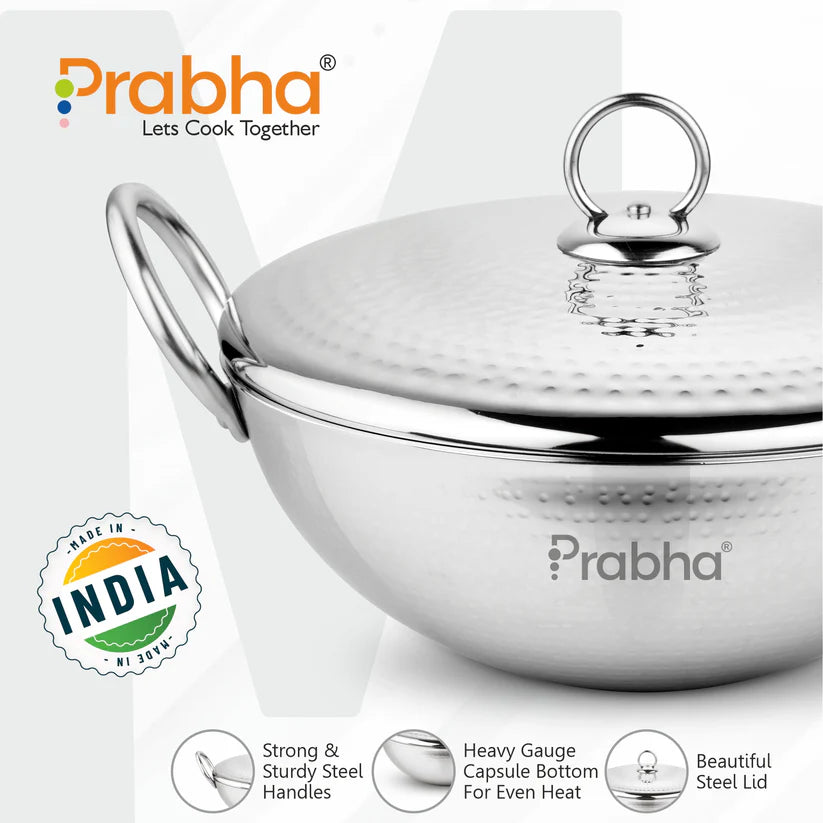 Magnum Capsule Bottom Hammered Kadhai With Lid – 2.4L, 24cm