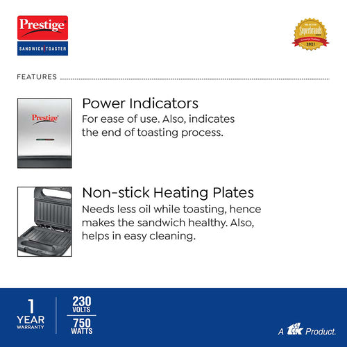 Sandwich Toaster With Fixed Grill Plates - PGDP 03 - SS