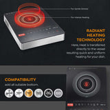 PIRC 2.0 2000 Watts Infrared Dual Heating Zone Cooktop | High Voltage Surge Protection | Dual Heat Mode | Radiant Heating Technology | Feather Touch Buttons | Stainless Steel | Portable