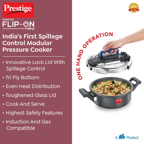 Prestige Svachh Flip-on Mini Hard Anodised Spillage Control Pressure Cooker with Glass Lid, (Black) 20167