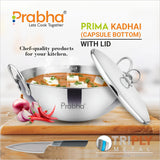 Prima Triply Capsule Bottom Kadhai With Lid – 2.4L, 24cm