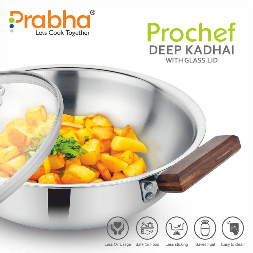 Prochef Deep Kadhai With Lid – 2.8L, 22cm