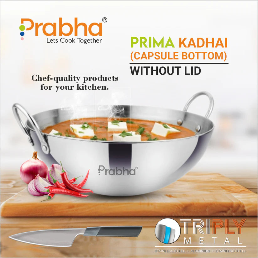 Prima Triply Capsule Bottom Kadhai Without Lid – 5.8L, 32cm