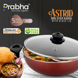 Astrid Nonstick Deep Kadhai With Glass Lid 2L, 22cm