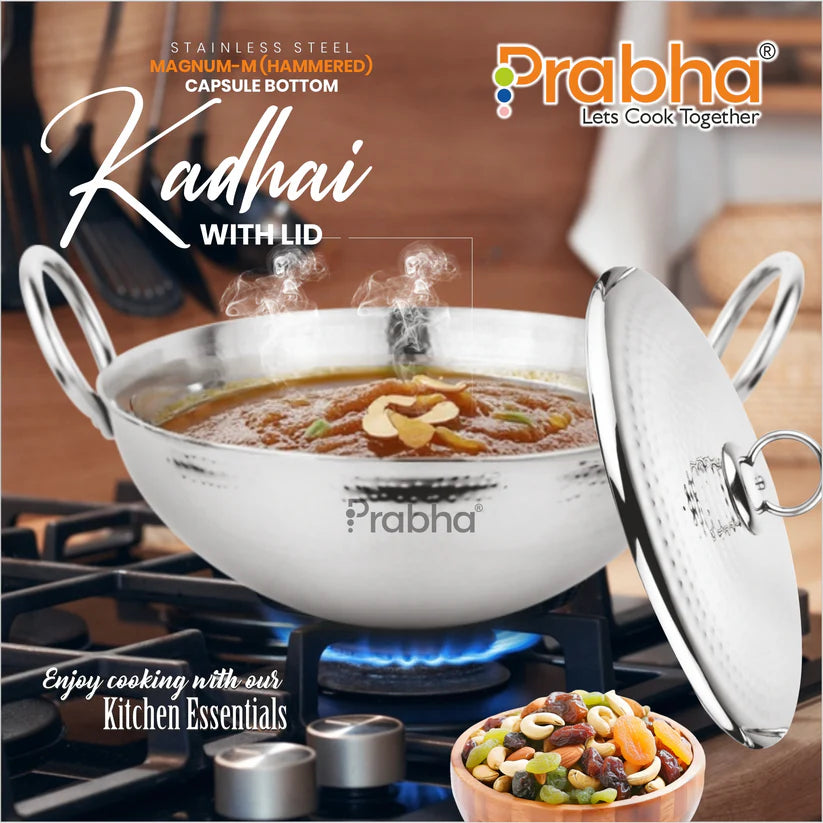 Magnum Capsule Bottom Hammered Kadhai With Lid – 2.4L, 24cm