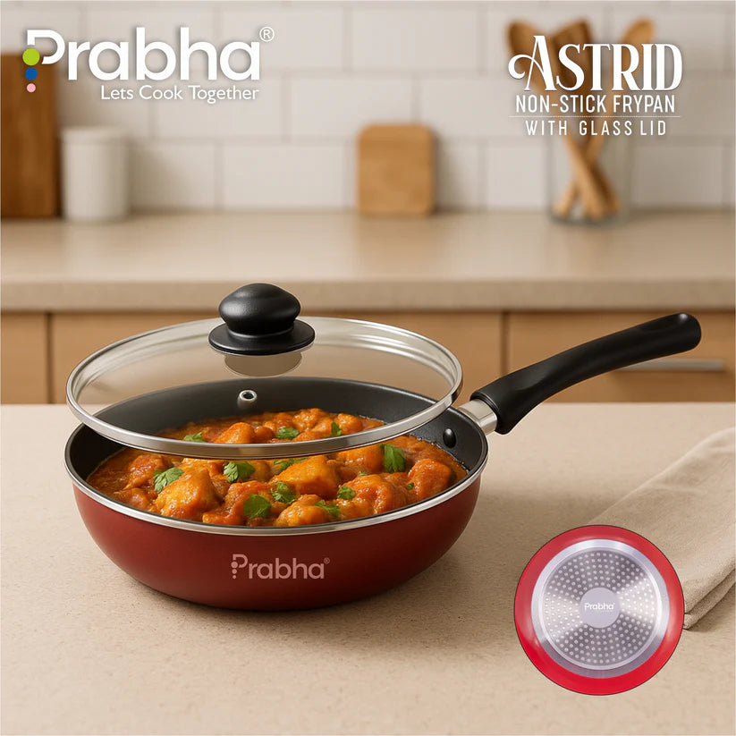 Prabha Astrid Nonstick Deep Frypan With Glass Lid 2L, 26cm
