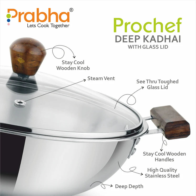 Prochef Deep Kadhai With Lid – 2.8L, 22cm