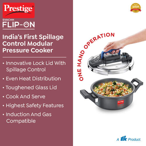 Prestige Svachh Flip-on Hard Anodised Gas and Induction Compatible Pressure Cooker with Glass Lid, 3 Litre (Black) 20160