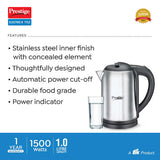 PKNSS Electric Kettle 1.0L | Stainless Steel Inner Finish | Concealed Element | Automatic Power Cut-Off