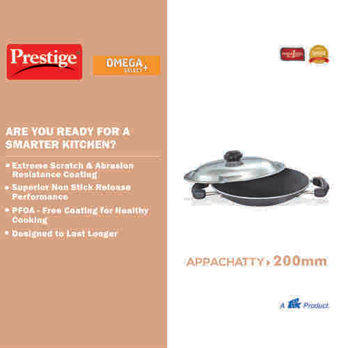 Prestige Omega Select Plus Aluminium Non-stick Deep Appachetty with Lid, 20 cm (1 L)