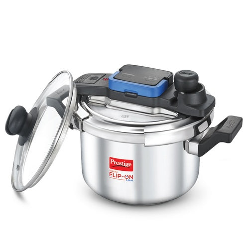 Prestige Svachh Flip-on Stainless Steel Spillage Control Pressure Cooker with Glass Lid, 5 Litre (Silver) 20157