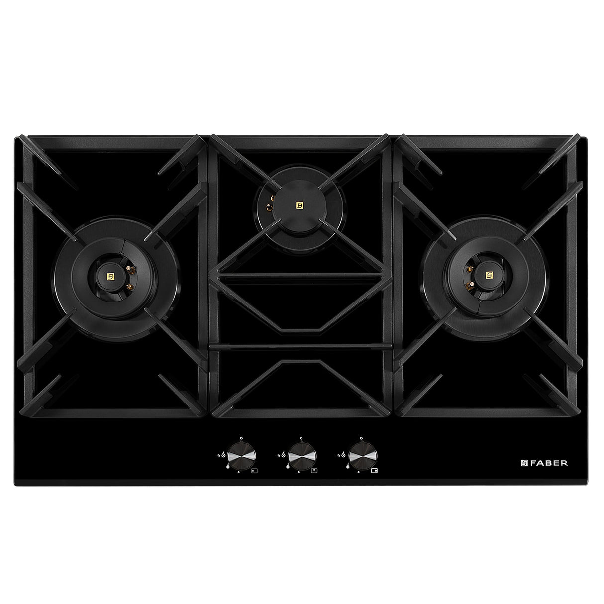 HOB INSPIRIA 903 BR AI FFD GL PNG 90 cm 3 Burner Built-In Gas Hob with Flame Failure Device, Black Glass