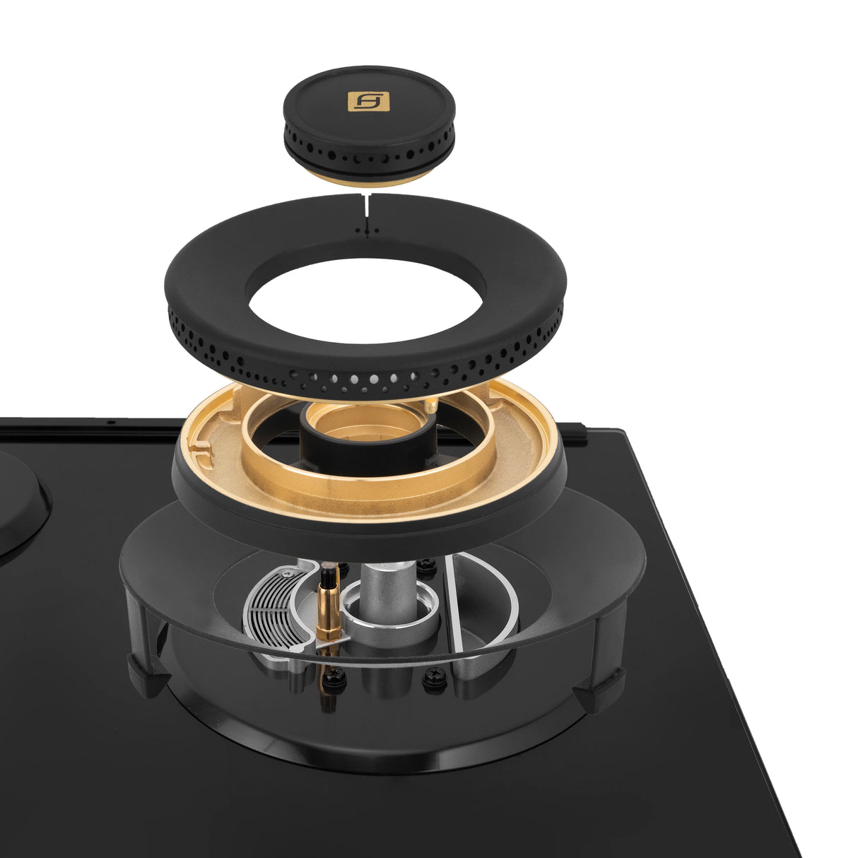 HOB INSPIRIA 754 BR AI FFD GL PNG 75 cm 4 Burner Built-In Gas Hob with Flame Failure Device, Black Glass