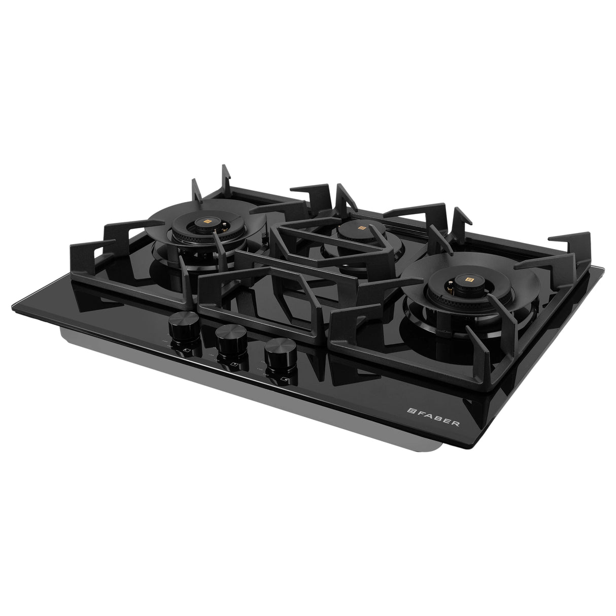 HOB INSPIRIA 753 BR AI FFD GL PNG 75 cm 3 Burner Built-In Gas Hob with Flame Failure Device, Black Glass