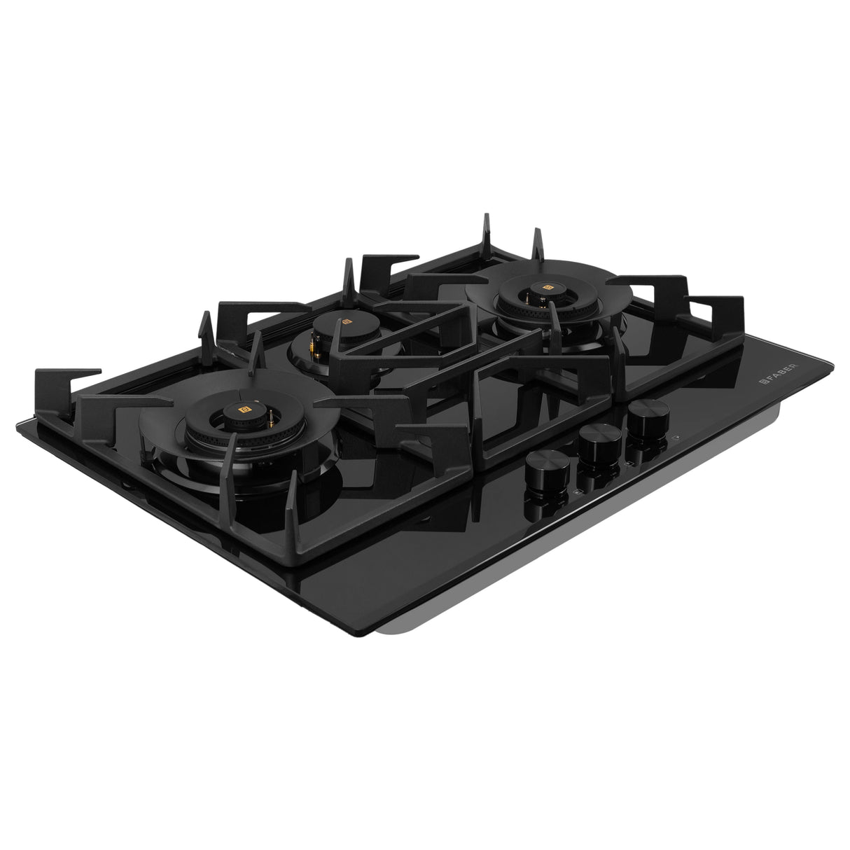 HOB INSPIRIA 753 BR AI FFD GL PNG 75 cm 3 Burner Built-In Gas Hob with Flame Failure Device, Black Glass