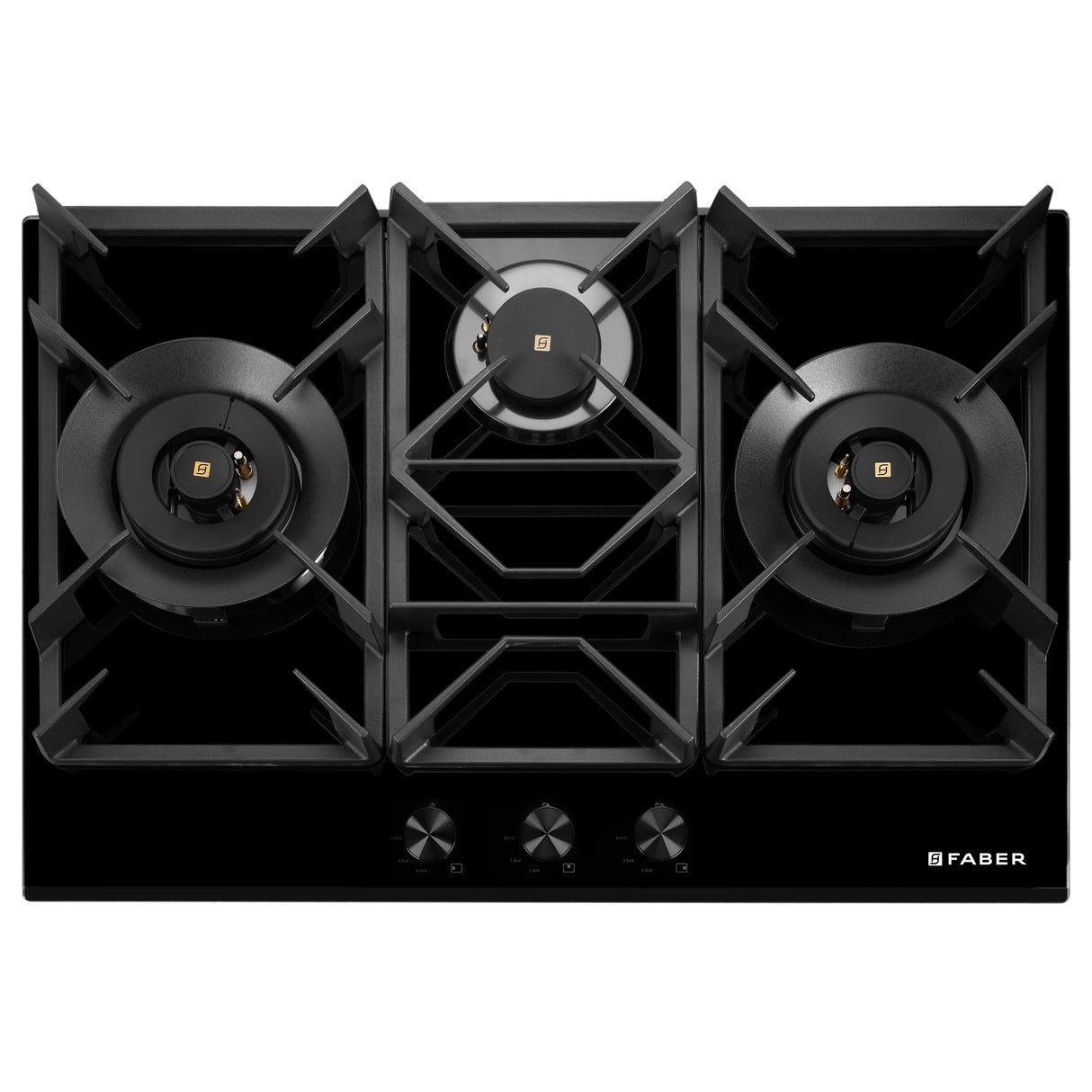 HOB INSPIRIA 753 BR AI FFD GL PNG 75 cm 3 Burner Built-In Gas Hob with Flame Failure Device, Black Glass