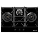 HOB INSPIRIA 753 BR AI FFD GL PNG 75 cm 3 Burner Built-In Gas Hob with Flame Failure Device, Black Glass