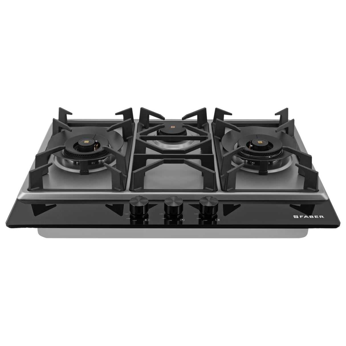 HOB INSPIRIA 753 BR AI FFD GS PNG 75 cm 3 Burner Built-In Gas Hob with Flame Failure Device, Glass & Stainless Steel