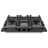 HOB INSPIRIA 753 BR AI FFD GS PNG 75 cm 3 Burner Built-In Gas Hob with Flame Failure Device, Glass & Stainless Steel