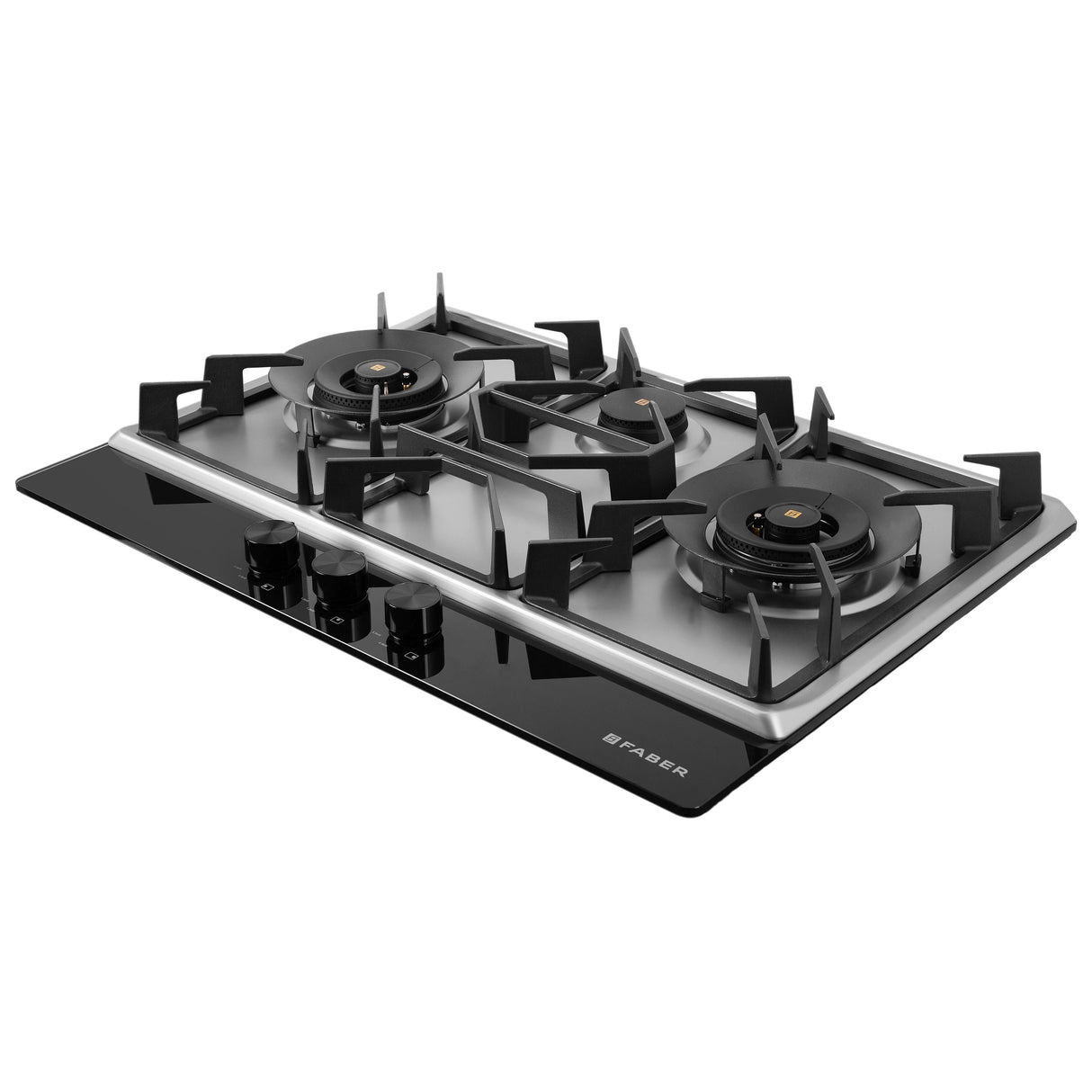 HOB INSPIRIA 753 BR AI FFD GS PNG 75 cm 3 Burner Built-In Gas Hob with Flame Failure Device, Glass & Stainless Steel
