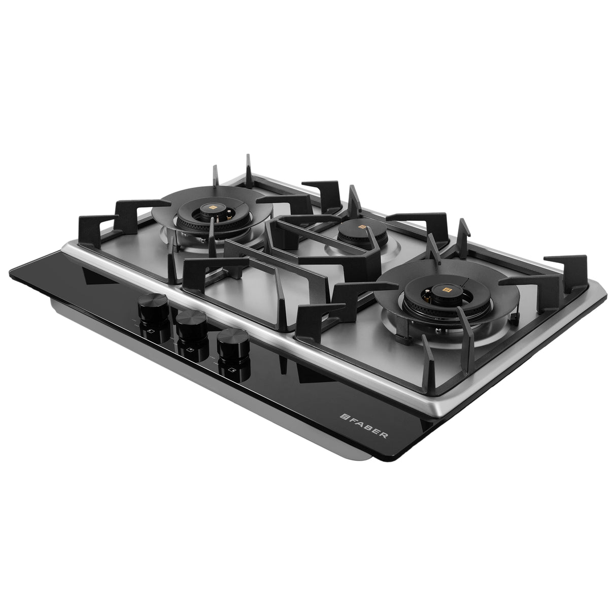 HOB INSPIRIA 753 BR AI FFD GS PNG 75 cm 3 Burner Built-In Gas Hob with Flame Failure Device, Glass & Stainless Steel