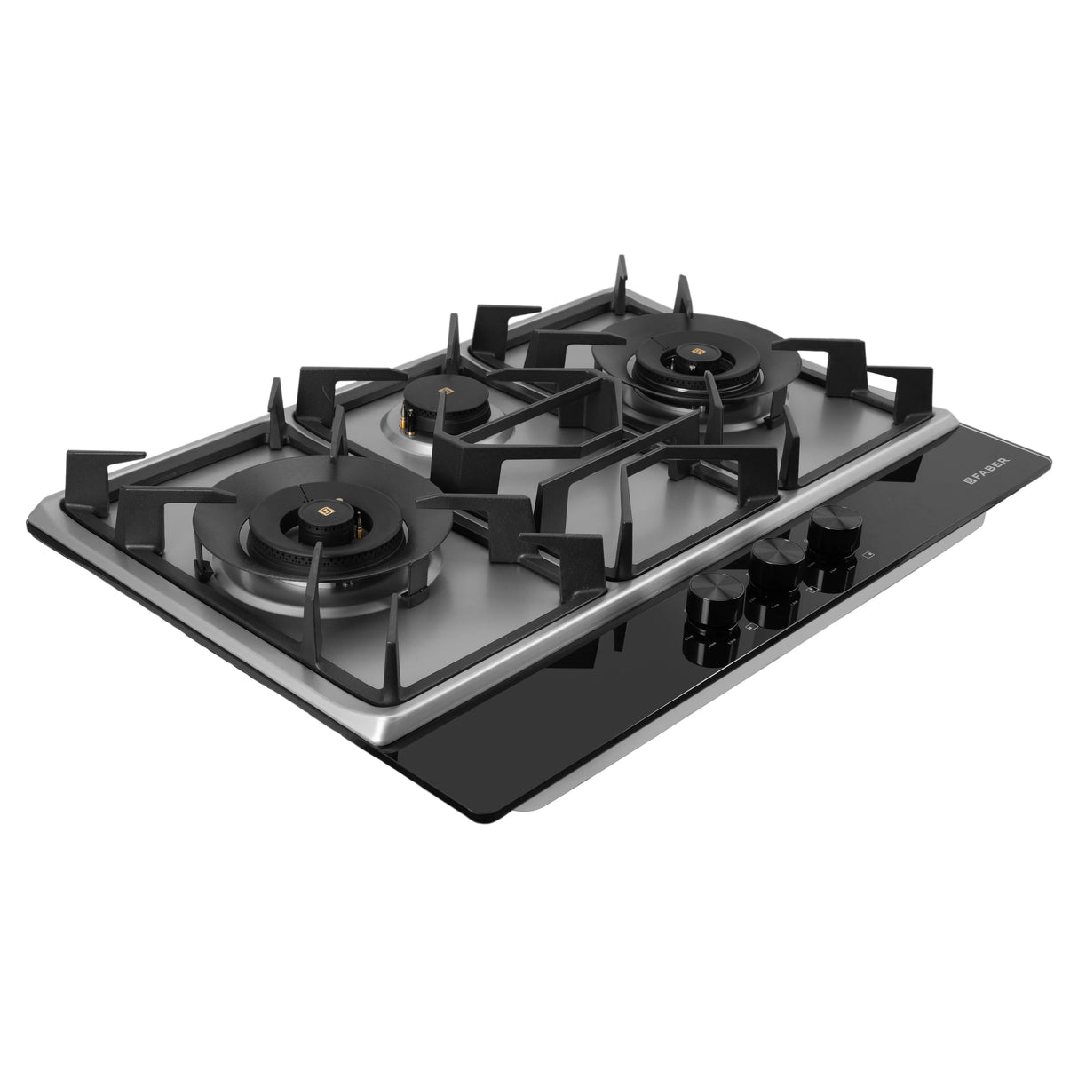 HOB INSPIRIA 753 BR AI FFD GS PNG 75 cm 3 Burner Built-In Gas Hob with Flame Failure Device, Glass & Stainless Steel