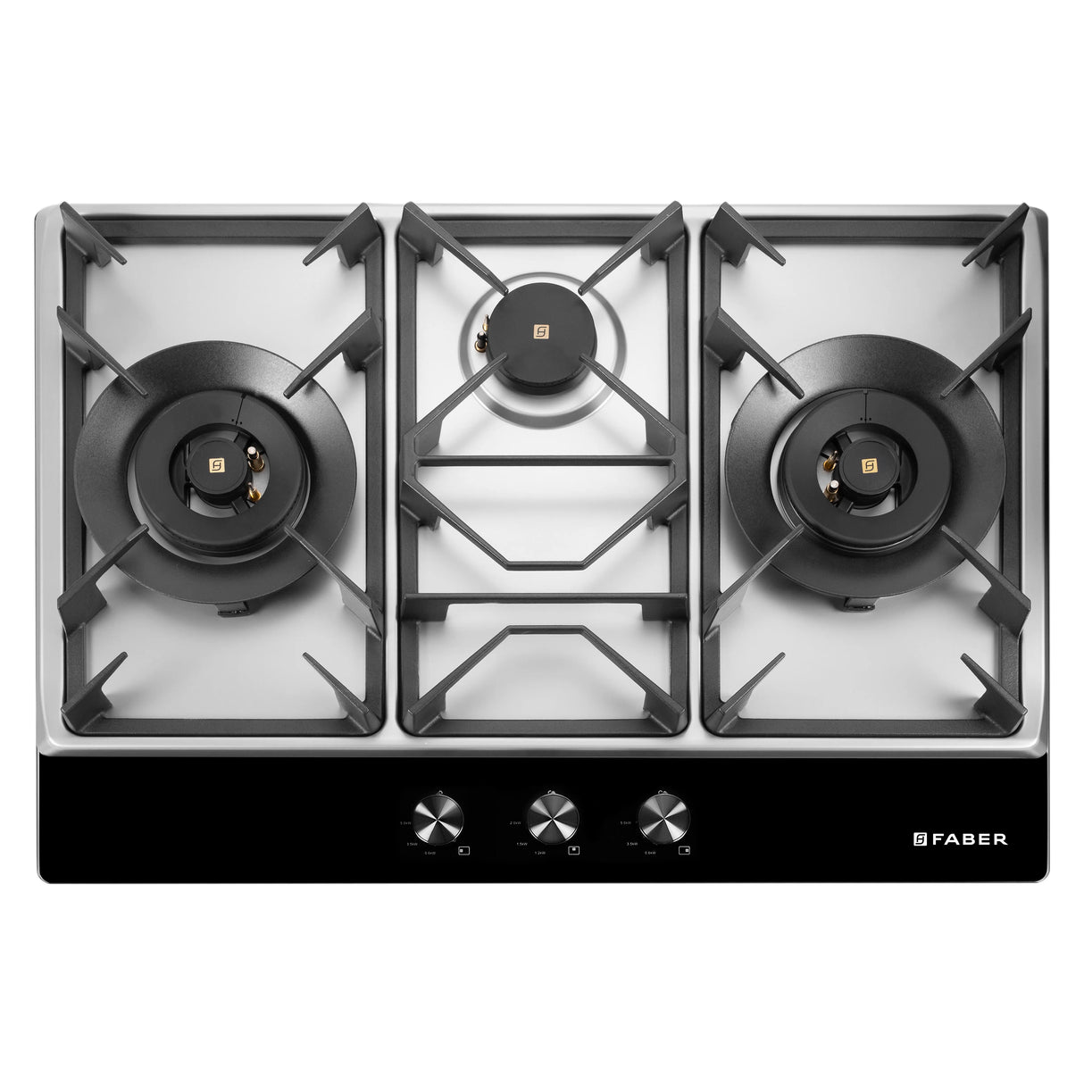 HOB INSPIRIA 753 BR AI FFD GS PNG 75 cm 3 Burner Built-In Gas Hob with Flame Failure Device, Glass & Stainless Steel