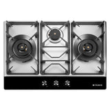 HOB INSPIRIA 753 BR AI FFD GS PNG 75 cm 3 Burner Built-In Gas Hob with Flame Failure Device, Glass & Stainless Steel