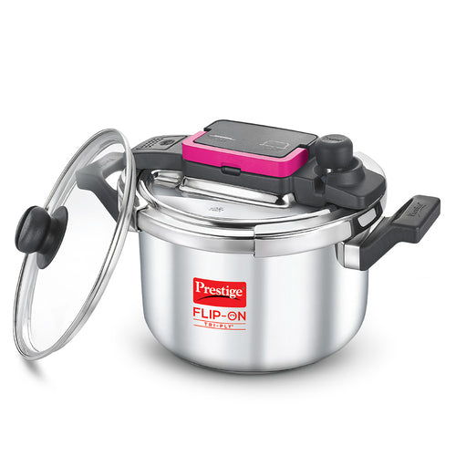 Prestige FLIP-ON TRI-PLY STAINLESS STEEL PRESSURE COOKER 5 L 220m WITH GLASS L|D 20709