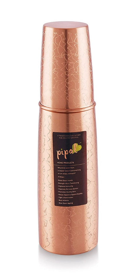 Pipal Llp O2 Leak Pure Copper Water Bottle with Glass Carving (1000 ml)