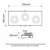 3 Burner Ultra Slim Matte Glass LPG Stove with Forged Brass Burners (CT1037USMG)