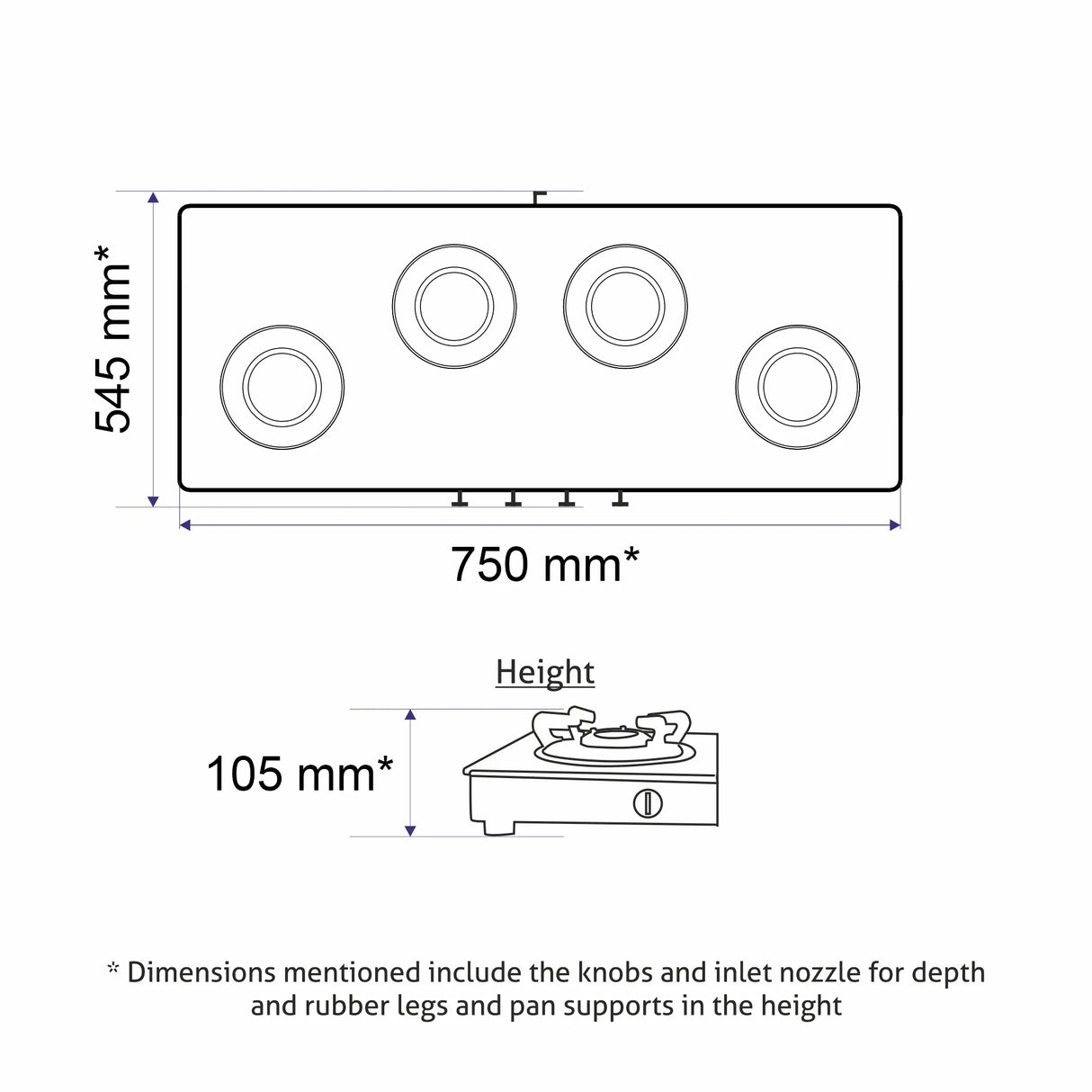 4 Burner Ultra Slim Matte Glass LPG Stove with Forged Brass Burners (CT1045USMG)
