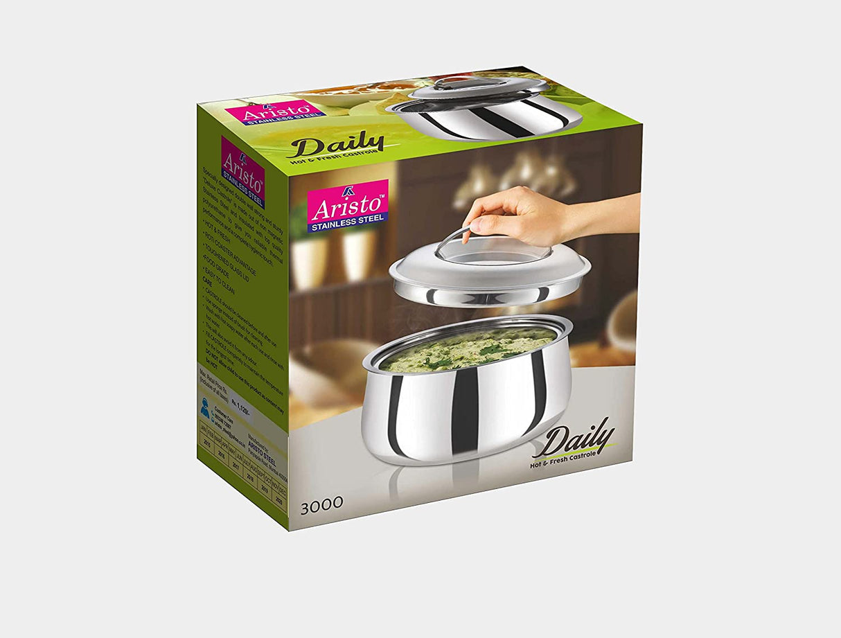 Aristo 1500 ml Stainless Steel Daily Insulated Casserole with Lid, Dia-20 cm