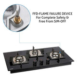 Glen 3 Burner Built-in Glass Hob Top 1073 SQ HT DB FFD (Flame Failure Device)