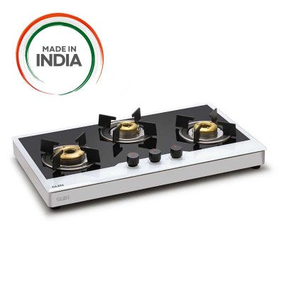 Glen 1073 FB BW AI FFD 3 Forged Brass Burner Glass Gas Hob Free Standing (Flame Failure Device)