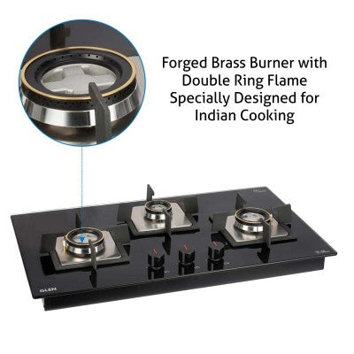 Glen 3 Burner Built-in Glass Hob Top 1073 SQ HT DB FFD (Flame Failure Device)