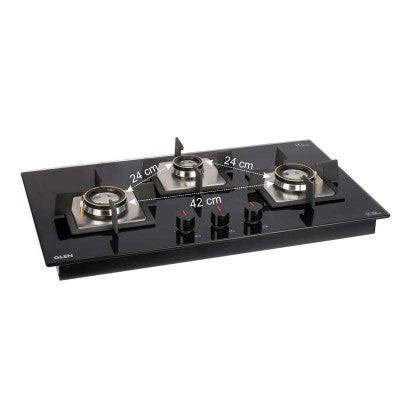 Glen 3 Burner Built-in Glass Hob Top 1073 SQ HT DB FFD (Flame Failure Device)