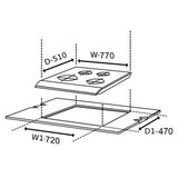 Glen 77 cm  4 Burner Built-in Glass Hob 1074 SQ IN BB TR FFD (Flame Failure Device)