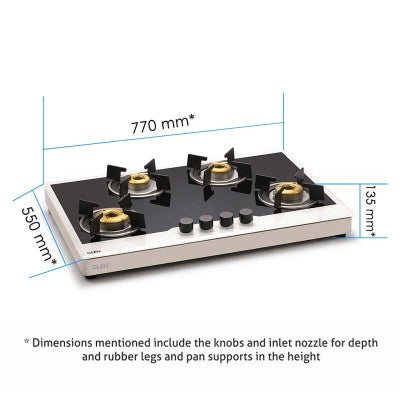 Glen 1074 FB BW AI FFD 4 Forged Brass Burner Free Standing Glass Gas Hob (Flame Failure Device)