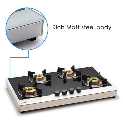 Glen 1074 FB BW AI FFD 4 Forged Brass Burner Free Standing Glass Gas Hob (Flame Failure Device)