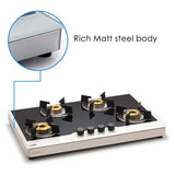 Glen 1074 FB BW AI FFD 4 Forged Brass Burner Free Standing Glass Gas Hob (Flame Failure Device)