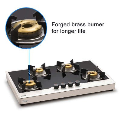 Glen 1074 FB BW AI FFD 4 Forged Brass Burner Free Standing Glass Gas Hob (Flame Failure Device)