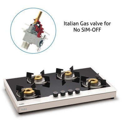 Glen 1074 FB BW AI FFD 4 Forged Brass Burner Free Standing Glass Gas Hob (Flame Failure Device)