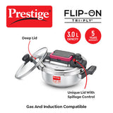 PRESTIGE FLIP-ON TRI-PLY STAINLESS STEEL PRESSURE COOKER 3 L 220m WITH GLASS L|D  20708