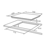FLEXI DFS PRO AB 3B 75 DX Built in Gas Hob - Toughened Glass, Auto Ignition, Fully Sealed 3 Burners
