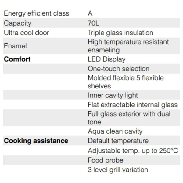 J70 BIO PLUS Built-In Oven – 70L, 10 Functions, Infrared Grill & Rotisserie, Touch Control, 538.01.321