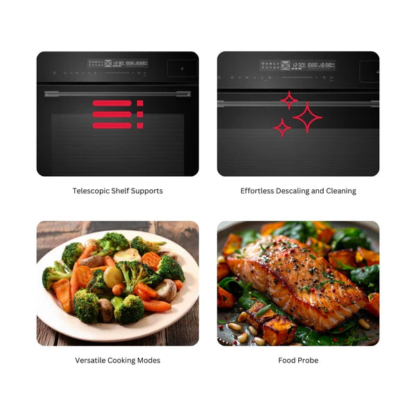 Midora 60 cm Built-In Full Steam Oven – 81L Capacity, 9 Functions, Touch Control, Food Probe, 538.61.631