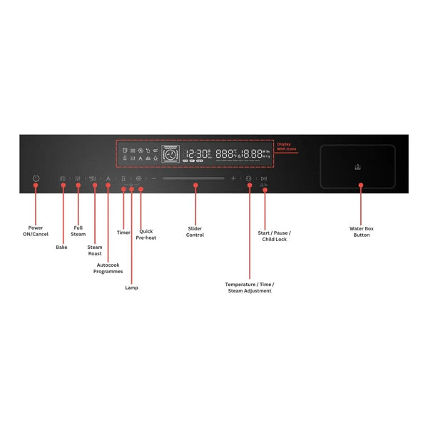 Midora 60 cm Built-In Full Steam Oven – 81L Capacity, 9 Functions, Touch Control, Food Probe, 538.61.631